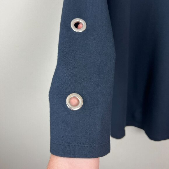 MARINA RINALDI Tunic Top Womens Large Navy Blue‎ Grommet Long Sleeve Knit Blouse - Picture 4 of 7